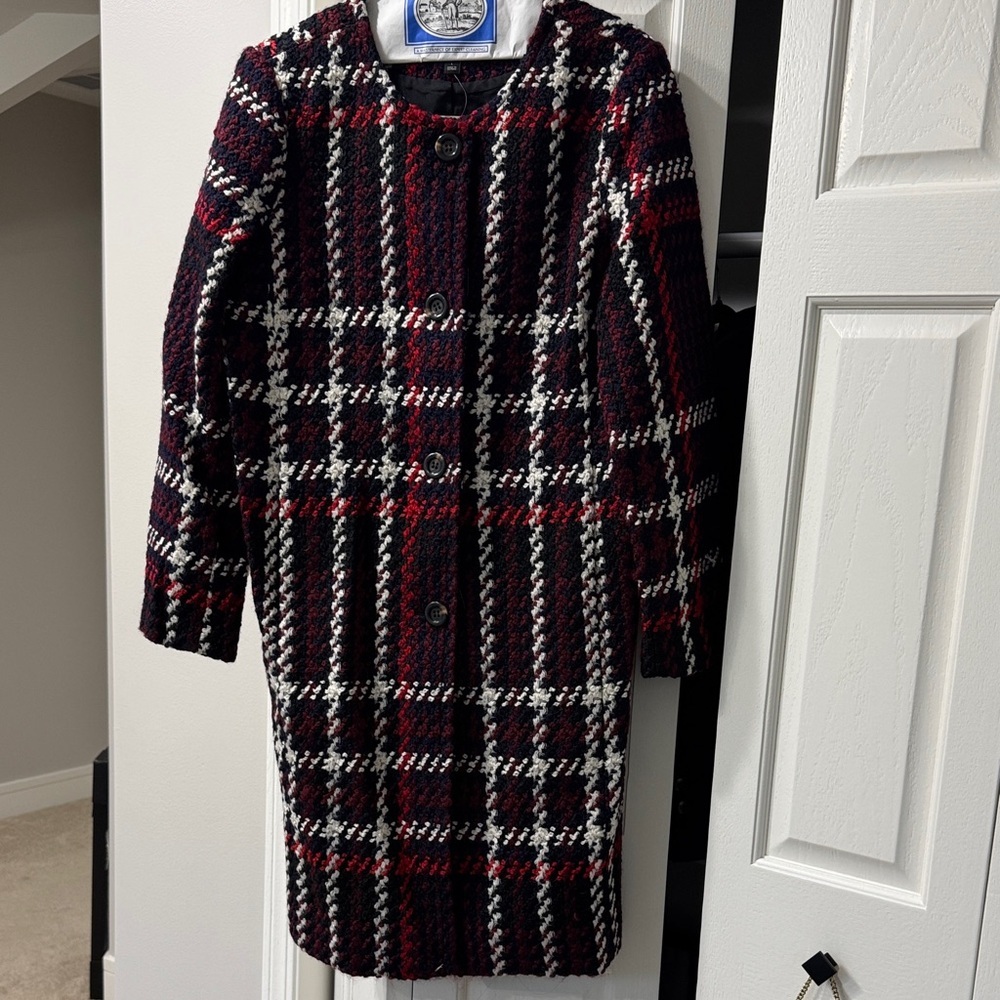 Ann Taylor Women's Red & Black Plaid Wool-Blend Coat